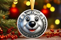 Shiny Christmas Polar Bear Round Ornament Sublimation PNG Product Image 3