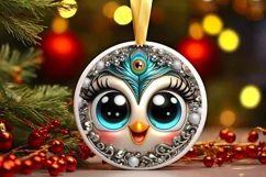 Shiny Christmas Peacock Round Ornament Sublimation PNG Product Image 1