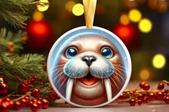 Walrus Christmas Round Ornament Sublimation PNG Product Image 3
