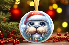 Walrus Christmas Round Ornament Sublimation PNG Product Image 1