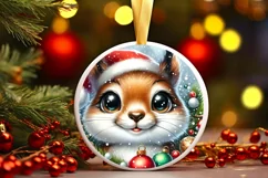 Squirrel Christmas Round Ornament Sublimation PNG Product Image 1