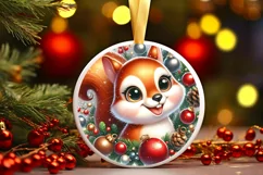 Squirrel Christmas Round Ornament Sublimation PNG Product Image 1