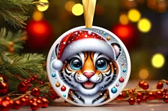 Tiger Christmas Round Ornament Sublimation PNG Product Image 3