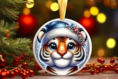 Tiger Christmas Round Ornament Sublimation PNG Product Image 1