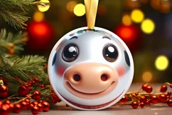 Cow Christmas Round Ornament Sublimation PNG Product Image 3