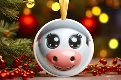 Cow Christmas Round Ornament Sublimation PNG Product Image 3