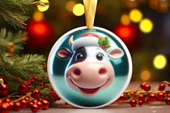Cow Christmas Round Ornament Sublimation PNG Product Image 3
