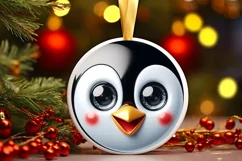 Shiny Christmas Penguin Round Ornament Sublimation PNG Product Image 3