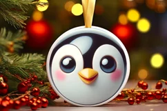 Christmas Penguin Smiling Round Ornament Sublimation PNG Product Image 1