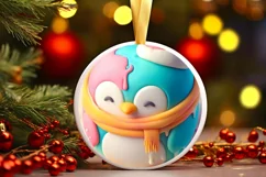 Christmas Penguin Round Ornament Sublimation PNG Product Image 1