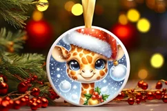 Christmas Giraffe Smiling Round Ornament Sublimation PNG Product Image 1