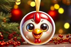 Christmas Chicken Smiling Round Ornament Sublimation PNG Product Image 1