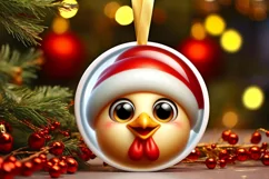 Christmas Chicken Smiling Round Ornament Sublimation PNG Product Image 1