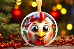 Christmas Chicken Smiling Round Ornament Sublimation PNG Product Image 3