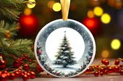 Christmas Tree Watercolor Round PNG Product Image 3
