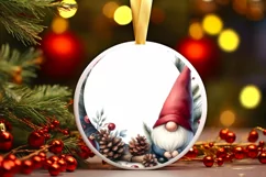 Gnome Christmas Watercolor Round PNG Product Image 3