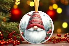 Gnome Christmas Watercolor Round PNG Product Image 3