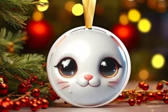 Christmas Kitty Round Ornament Sublimation PNG Product Image 3