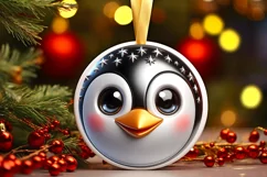 Christmas Penguin Smiling Round Ornament Sublimation PNG Product Image 1
