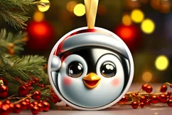 Christmas Penguin Smiling Round Ornament Sublimation PNG Product Image 3