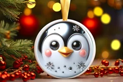 Christmas Penguin Smiling Round Ornament Sublimation PNG Product Image 1