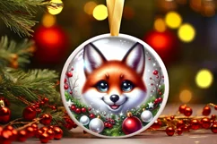Christmas Fox Round Ornament Sublimation PNG Product Image 1