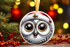 Christmas Owl Smiling Round Ornament Sublimation PNG Product Image 1