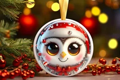 Christmas Owl Smiling Round Ornament Sublimation PNG Product Image 1