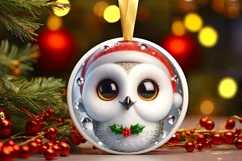 Owl with Big Eyes Christmas Round Ornament Sublimation PNG Product Image 1