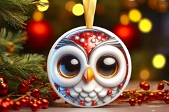 Christmas Owl Smiling Round Ornament Sublimation PNG Product Image 3