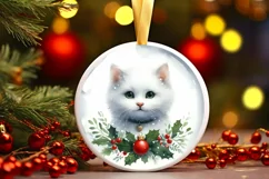 Watercolor Cat Christmas Round PNG Product Image 3