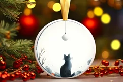 Watercolor Cat Christmas Round PNG Product Image 1