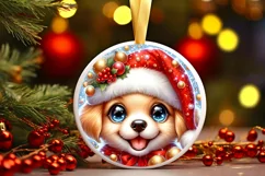 Christmas Puppy Smiling Round Ornament Sublimation PNG Product Image 1