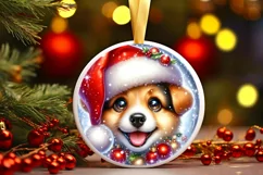 Christmas Puppy Smiling Round Ornament Sublimation PNG Product Image 3
