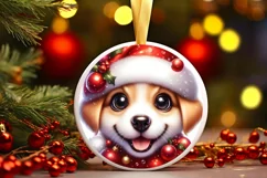 Christmas Puppy Smiling Round Ornament Sublimation PNG Product Image 1