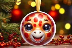 Shiny Christmas Face Round Giraffe Sublimation PNG Product Image 1