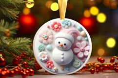Snowman Christmas Round Cute Animal Ornament Sublimation Product Image 2