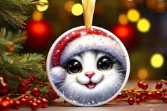 Christmas Cat Smiling Round Ornament Sublimation PNG Product Image 3