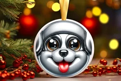 Christmas Puppy Smiling Round Ornament Sublimation PNG Product Image 3