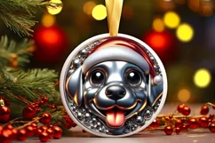 Christmas Puppy Smiling Round Ornament Sublimation PNG Product Image 3