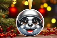 Christmas Puppy Smiling Round Ornament Sublimation PNG Product Image 3