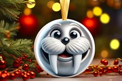 Christmas Walrus Smiling Round Ornament Sublimation PNG Product Image 1