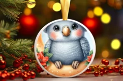 Santa Hat Baby Parrot Round Ornament Sublimation PNG Product Image 3
