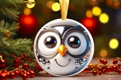Christmas Owl Smiling Round Ornament Sublimation PNG Product Image 1