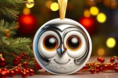 Christmas Owl Smiling Round Ornament Sublimation PNG Product Image 1