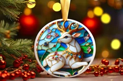 Christmas Round Cute Ren Deer Animal Ornament Sublimation Product Image 2
