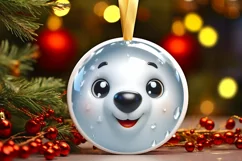 Shiny Christmas Polar Bear Round Ornament Sublimation PNG Product Image 3