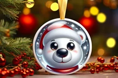 Shiny Christmas Polar Bear Round Ornament Sublimation PNG Product Image 3