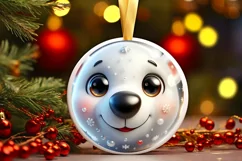 Shiny Christmas Polar Bear Round Ornament Sublimation PNG Product Image 3
