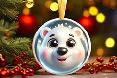 Shiny Christmas Polar Bear Round Ornament Sublimation PNG Product Image 3